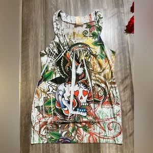 L8ter Tank Top Women's Size Medium Love Heart Rose Skull Graphic Made in USA